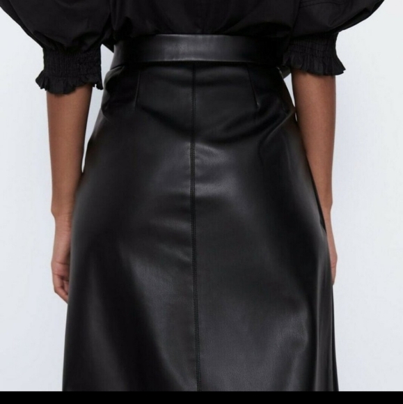 Zara Faux Leather M Black Skirt Faux Wrap - Picture 4 of 8